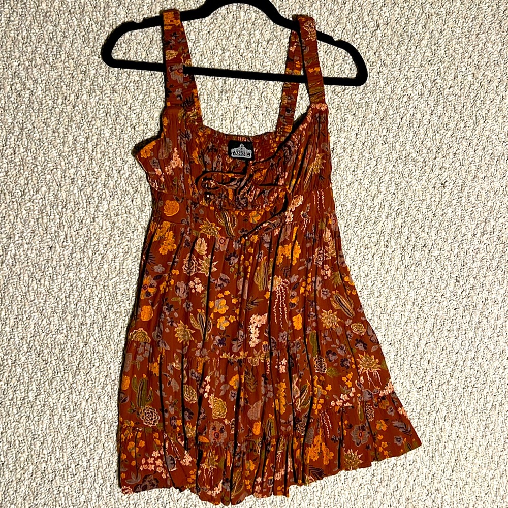 Angie brown fall dress. Mini. Flowy. Fits like a S/M. Worn twice and loved it.